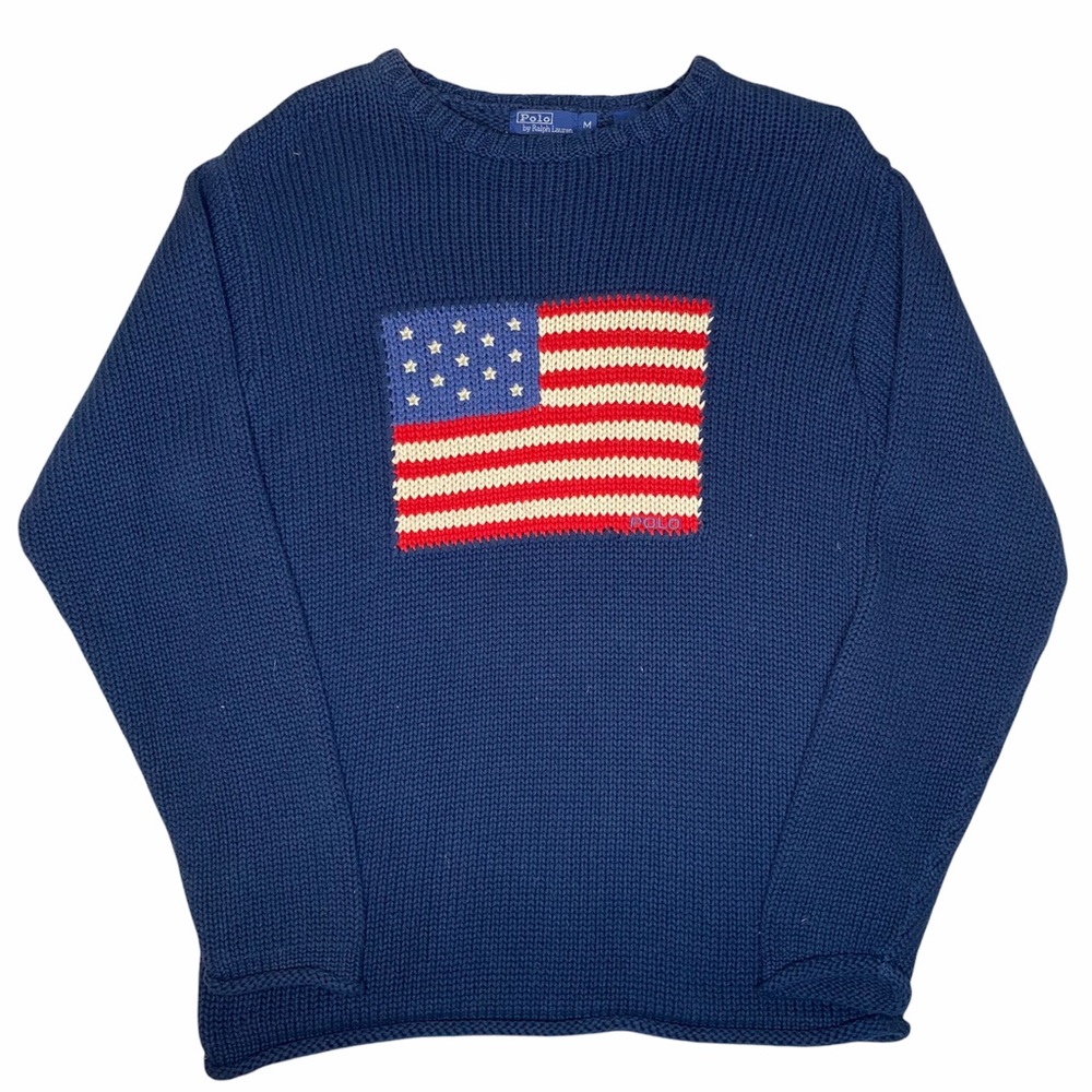 Polo by Ralph Lauren Navy Crewneck Sweater with American Flag